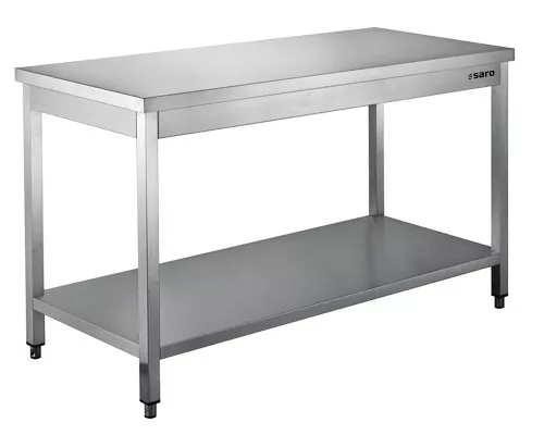 SARO Edelstahltisch zerl. Unterblatt - B 1400 x T 700 mm SARO Nerūsējošā tērauda galds, demontējams, ar apakšējo plauktu - 700 mm dziļums, 1400 mm garums.