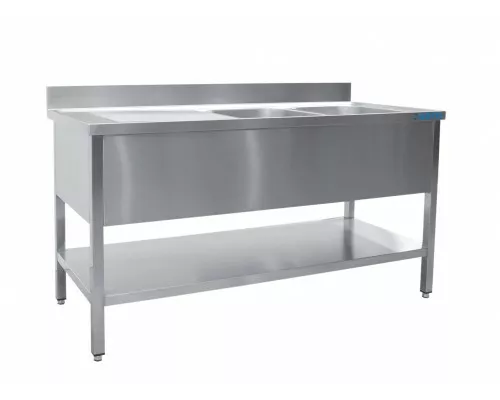 SARO Spoeltafel met twee wasbakken, rechts <br> - 700 mm diepte, 1200 mm SARO Spoeltafel met twee wasbakken, rechts <br> - 700 mm diepte, 1200 mm