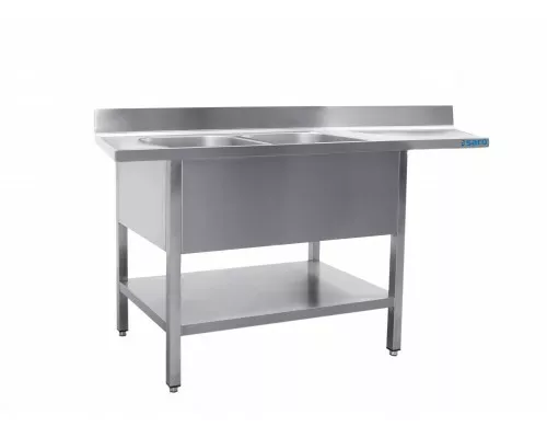SARO Spoeltafel met twee wasbakken, links <br> - 600 mm diepte, 2000 mm SARO Spoeltafel met twee wasbakken, links <br> - 600 mm diepte, 2000 mm