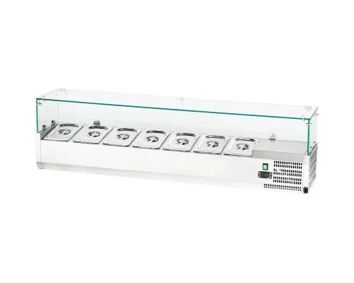 refrigerated prep/servery topper with straight glass with straight glass 7xGN 1/4 1600x335x435 mm Refrigerated prep/servery topper with straight glass with straight glass 7xgn 1/4 1600x335x435 mm, Stalgast, 844741