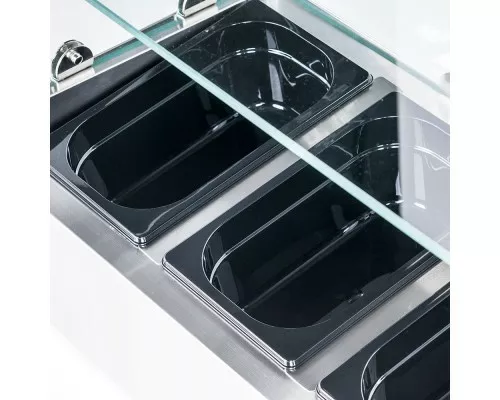 refrigerated prep/servery topper with straight glass with straight glass 7xGN 1/4 1600x335x435 mm Refrigerated prep/servery topper with straight glass with straight glass 7xgn 1/4 1600x335x435 mm, Stalgast, 844741