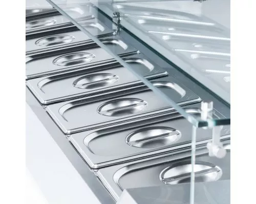 refrigerated prep/servery topper with straight glass with straight glass 7xGN 1/4 1600x335x435 mm Refrigerated prep/servery topper with straight glass with straight glass 7xgn 1/4 1600x335x435 mm, Stalgast, 844741