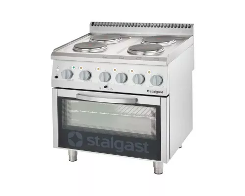 kuchnia elektryczna, 4-polowa z piekarnikiem elektrycznym, 10.4+7 kW 4 degļu elektriskā plīts 800x700x850 ar elektrisko cepeškrāsni(800) 10, 4+7 kw (3 apkures sistēmas), Stalgast, 9715000