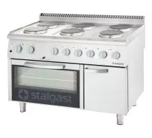 6 degļu elektriskā plīts 1200x700x850 ar elektrisko cepeškrāsni 15, 6+7 kw (3 apkures sistēmas), Stalgast, 9717000
