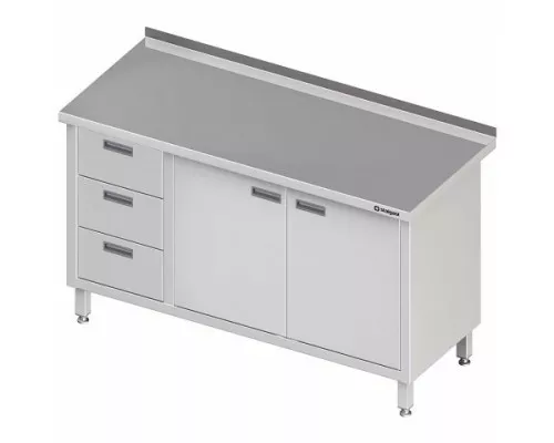 stół przyścienny z blokiem trzech szuflad (L), bez półki 1400x700x850 mm Sienas galds ar trīs atvilktņu bloku(l), bez plaukta 1400x700x850 mm, Stalgast, 980367140
