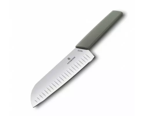 Swiss modern, нож сантоку, рифленая кромка, 17 см, оливковый, блистер, Victorinox, 6.9056.17K6B Swiss modern, нож сантоку, рифленая кромка, 17 см, оливковый, блистер, Victorinox, 6.9056.17K6B