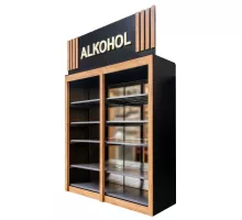 Alcohol rack with banner H-303 cm L-207 cm G-72 cm craft oak N