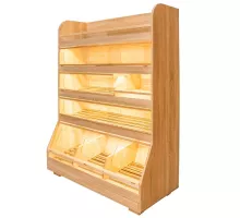 Bread rack T H-180cm L-125cm G-60cm plexiglass LED lighting American oak N