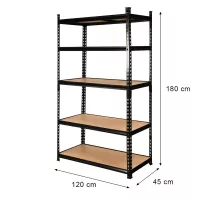 Pro Loft noliktavas plaukts H-180 cm L-120 cm G-45 cm 5 plaukti no MDF 6,2 mm (275kg) melns N