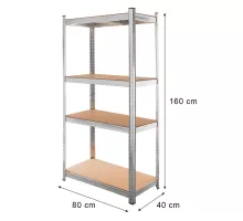 Warehouse rack Basic H-160 cm L-80 cm G-40 cm 4 shelves made of MDF 4 mm (175kg) galvanized N