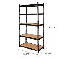 Pro Loft noliktavas plaukts H-180 cm L-90 cm G-40 cm 5 plaukti ar MDF 6,2 mm (275kg) melns N
