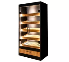 Bread rack module with LED glass H-205 cm L-100 cm G-58 cm black / craft oak N