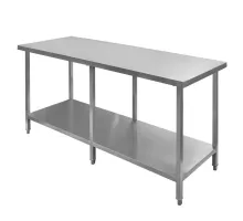 Central stainless steel table with shelf and 6 legs S-180 cm G-80 cm H-85 cm N