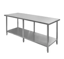 Central stainless steel table with a shelf and 6 legs S-220 cm G-60 cm H-85 cm N