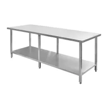 Central stainless steel table with a shelf and six legs S-220 cm G-80 cm H-85 cm N