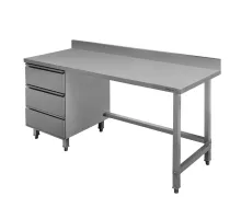 Stainless steel wall table with a block of 3 drawers on the left S-180 cm G-60 cm H-85 cm N