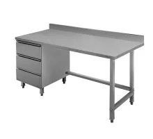 Stainless steel wall table with a block of 3 drawers on the left side S-180 cm G-70 cm H-85 cm N