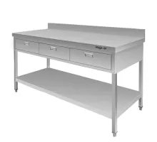 Wall table made of stainless steel with 3 drawers and a shelf S-150 cm G-60 cm H-85 cm N