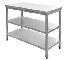 Central stainless steel table with 2 shelves S-100 cm G-60 cm H-85 cm N