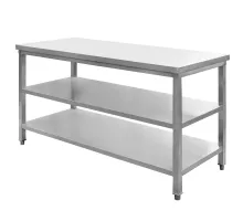 Central stainless steel table with 2 shelves S-150 cm G-60 cm H-85 cm N