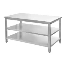 Central stainless steel table with 2 shelves S-150 cm G-70 cm H-85 cm N