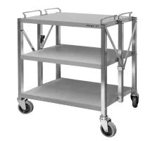 Saliekamais nerūsējošā tērauda viesmīļa ratiņš ar 3 plauktiem S-63,5 cm G-40 cm H-96 cm N