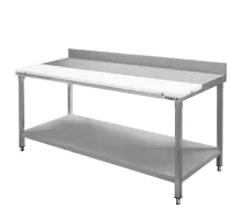 Sienas galds no nerūsējošā tērauda ar polietilēna plāksni un plauktu S-180 cm G-70 cm H-85 cm N