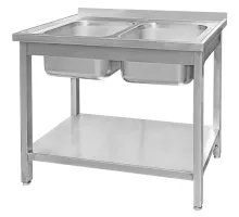 Two-chamber wall-mounted stainless steel sink, welded, with shelf S-100 cm G-60 cm H-85 cm N