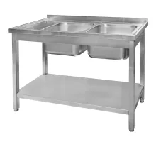 Two-section wall-mounted stainless steel sink with shelf S-120 cm G-60 cm H-85 cm N