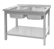 2-bowl wall-mounted stainless steel welded sink with shelf S-140 cm G-70 cm H-85 cm N