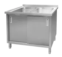Two-chamber wall-mounted stainless steel sink with cabinet S-100 cm G-60 cm H-85 cm N