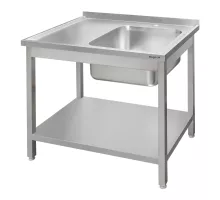 Stainless steel wall-mounted table with right sink and welded shelf S-100 cm G-60 cm H-85 cm N