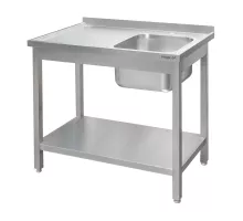 Sienas galda no nerūsējošā tērauda ar izlietni labajā pusē un plauktu, metināts S-120 cm G-70 cm H-85 cm N