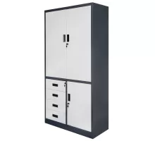 Biroja metāla skapis WENUS W-12 dokumentiem ar atvilktnēm grafīts / pelēka priekšpuse S- 90 cm G- 40 cm H-185 cm skrūvēts N