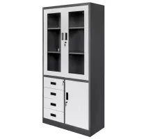 Metal office cabinet WENUS W-11 for documents with glass and drawers graphite/gray front S- 90 cm G- 40 cm H-185 cm assembled N