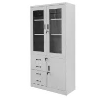 Metal office cabinet WENUS W-09 for documents with transparent doors and drawers gray S-90 cm G-40 cm H-185 cm collapsible N