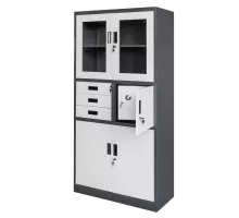 Metal office cabinet WENUS W-15 for documents with a glass door and safe graphite / gray front panel S- 90 cm G- 40 cm H-185 cm assembled N