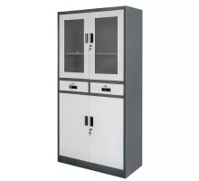 Metal office cabinet WENUS W-03 for documents with glass door and drawers graphite / gray facade S-90 cm G-40 cm H-185 cm assembled N