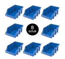 XL plastmasas darbnīcas plaukta trušu kaste 265x420x168 mm zila (iepakojums 8 gab.) N