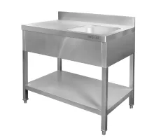 Wall-mounted stainless steel table with right sink and shelf S-100 cm G-60 cm H-85 cm N