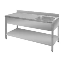 Sienas plaukts no nerūsējošā tērauda ar izlietni labajā pusē un plauktu S-160 cm G-70 cm H-85 cm N