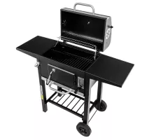 Charcoal garden grill with 2 side tables, enamelled grid 42x30 N