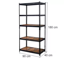 Pro Loft noliktavas plaukts H-180 cm L-90 cm G-40 cm 5 MDF plaukti 6,2 mm koka finieris (275kg) melns N