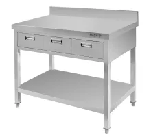 Wall stainless steel table with 3 drawers and a shelf S-100 cm G-60 cm H-85 cm N