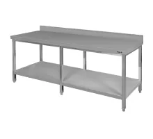 Wall table made of stainless steel with shelf and 6 legs S-220 cm G-80 cm H-85 cm N