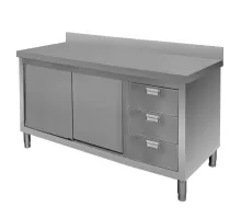 Wall-mounted stainless steel table with cabinet and 3-drawer unit S-140 cm G-60 cm H-85 cm N