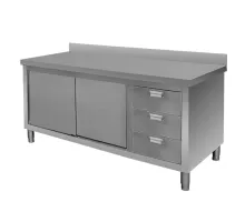 Stainless steel wall table with cabinet and 3-drawer unit S-160 cm G-70 cm H-85 cm N