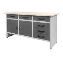 Darbnīcas galds HANDYMAN S-160cm x G-60 cm x H-85 cm 6 atvilktnes + 2 durvis grafīts N
