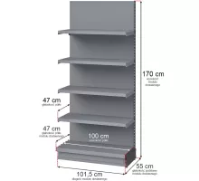 Wall-mounted shop shelving Merkury H-170 cm L-101.5 cm G-47/4x47 cm (GC-55 cm) graphite docking module N