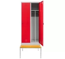 BHP skapju skapis J-80 uz soliņa pamata ar 2 durvīm un nodalījumiem pelēks/sarkans fronts S-80 cm G-80 cm H-223 cm montēts N